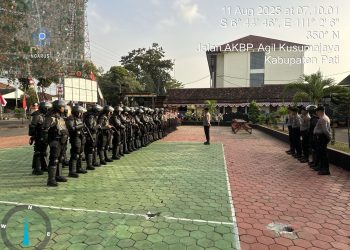 Polresta Pati Gelar Latihan Pleton Raimas Jelang Pengamanan Unjuk Rasa