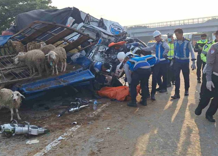 Truk Cabai Hantam Dua Truk Kambing di Tol Solo-Ngawi, Kenek Tewas Terjepit